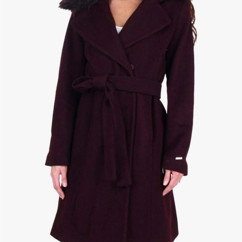 Tahari Burgundy Belted Coat